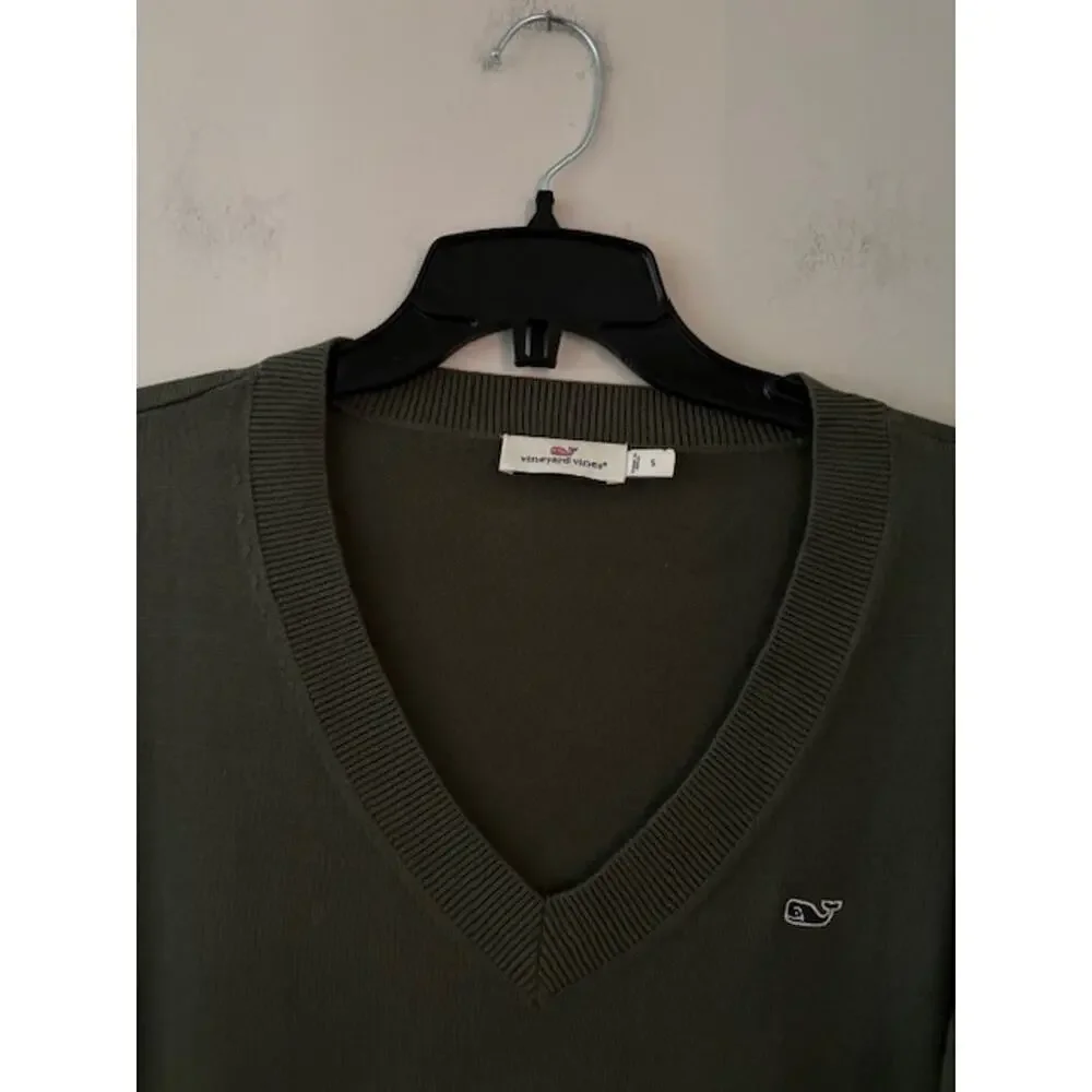 Vineyard Vines Heritage Cotton V-Neck Sweater Mens Small Green Preppy